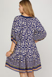 Border Medallion Print Tiered Pocket Mini Dress