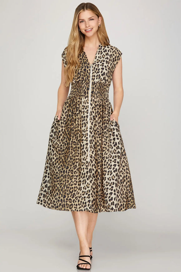 Marisol Luxe Leopard Midi Dress - Black