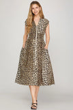 Marisol Luxe Leopard Midi Dress - Black