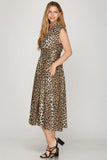 Marisol Luxe Leopard Midi Dress - Black