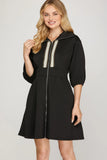 Weekend Wanderer Zip Up Smocked Waist Mini Dress