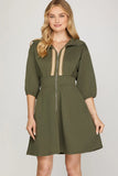 Weekend Wanderer Zip Up Smocked Waist Mini Dress
