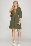 Weekend Wanderer Zip Up Smocked Waist Mini Dress
