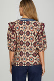 Emilia Moroccan Split Neck Ruffle Blouse