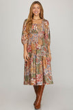 Willow Paisley Boho Elastic Waist Midi Dress