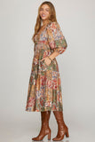 Willow Paisley Boho Elastic Waist Midi Dress