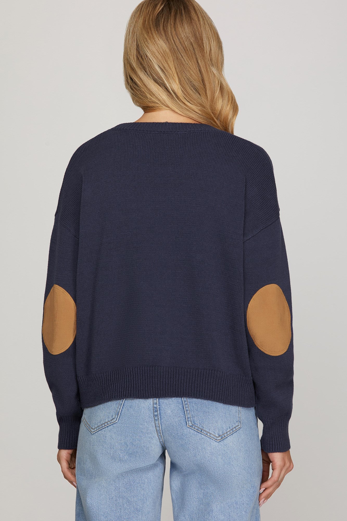 Classic Equestrian Elbow-Patch Sweater - Navy – Haute Boutique