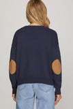 Classic Equestrian Elbow-Patch Sweater - Navy