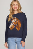 Classic Equestrian Elbow-Patch Sweater - Navy