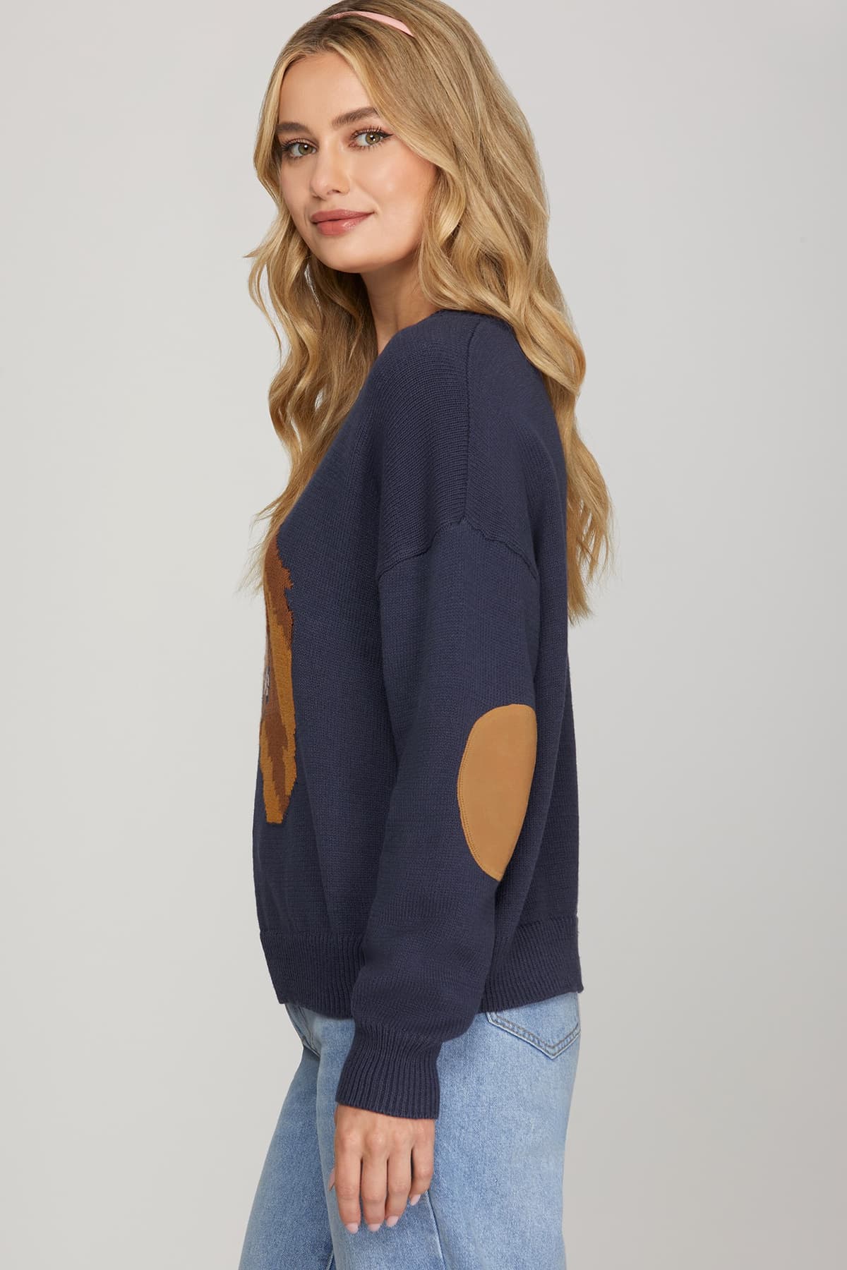 Classic Equestrian Elbow-Patch Sweater - Navy – Haute Boutique