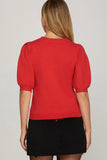Valentina Sweetheart Puff Sleeve Sweater