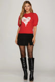 Valentina Sweetheart Puff Sleeve Sweater