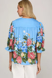 Isla Garden Party Puff Sleeve Top- Blue