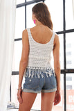 Crochet Cropped Tank w/Fringe - White