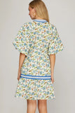 Blushing Meadow Contrast Trim Tiered Dress