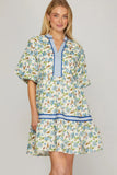 Blushing Meadow Contrast Trim Tiered Dress