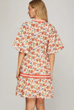 Blushing Meadow Contrast Trim Tiered Dress