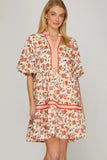Blushing Meadow Contrast Trim Tiered Dress
