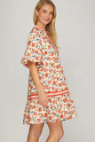 Blushing Meadow Contrast Trim Tiered Dress