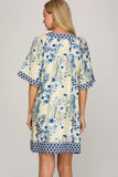 Vintage Lattice Border Floral Tunic Dress