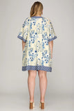 Vintage Lattice Border Floral Tunic Dress