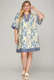 Vintage Lattice Border Floral Tunic Dress