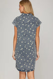 Daisy Days Button Front Dress- Denim Blue