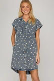 Daisy Days Button Front Dress- Denim Blue