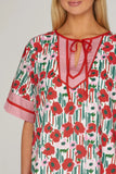 Poppy Garden Contrast Trim Shift Dress- Red/Pink
