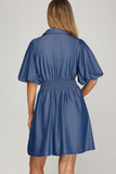 Smocked Waist Puff Sleeve Shirt Dress