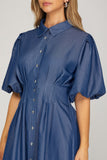 Smocked Waist Puff Sleeve Shirt Dress