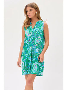 Paisley Fair Isle Sleeveless Tunic Dress - Emerald