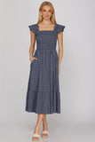 Coastal Picnic Smocked Maxi Dress- Navy