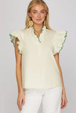 Scalloped Edge Flutter Sleeve Blouse