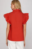 Scalloped Edge Flutter Sleeve Blouse