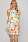 Sunset Postcard Patchwork Shift Dress