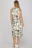 Island Story Print Midi Dress- Black