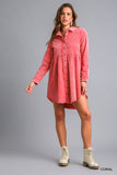 Mineral Wash Button-Up Tiered Dress with Frayed Edges