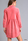 Mineral Wash Button-Up Tiered Dress with Frayed Edges