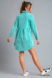 Mineral Wash Button-Up Tiered Dress with Frayed Edges