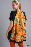 Zebra Satin Back Top with High Low Hem Fringe Hem