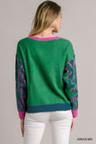 Colorblock Leopard Pullover Sweater - Green/Purple