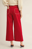 Whipstitch Pocket Cropped Wide-Leg Pants