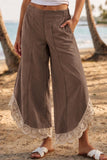 Lace Trimmed Tulip Hem Wide Leg Pants
