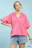 Bubbled Sleeved Solid Seersucker Top