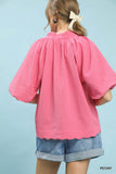 Bubbled Sleeved Solid Seersucker Top
