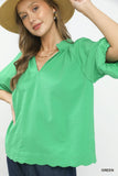 Bubbled Sleeved Solid Seersucker Top