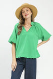 Bubbled Sleeved Solid Seersucker Top