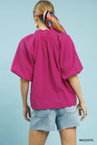 Bubbled Sleeved Solid Seersucker Top
