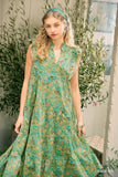 Romantic Garden Tiered Ruffle Sleeve Midi Dress